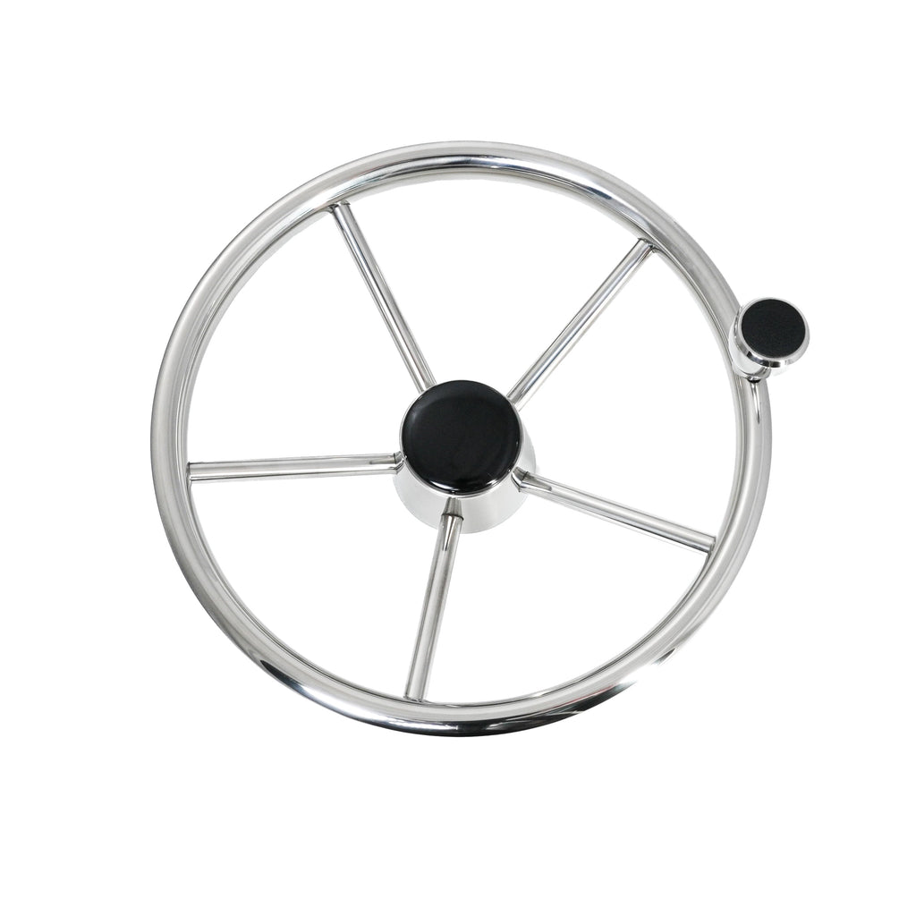 13" Stainless Steel Steering Wheel FG w/knob and black cap