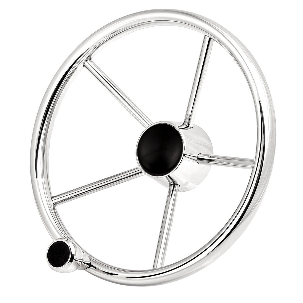 13" Stainless Steel Steering Wheel FG w/knob and black cap