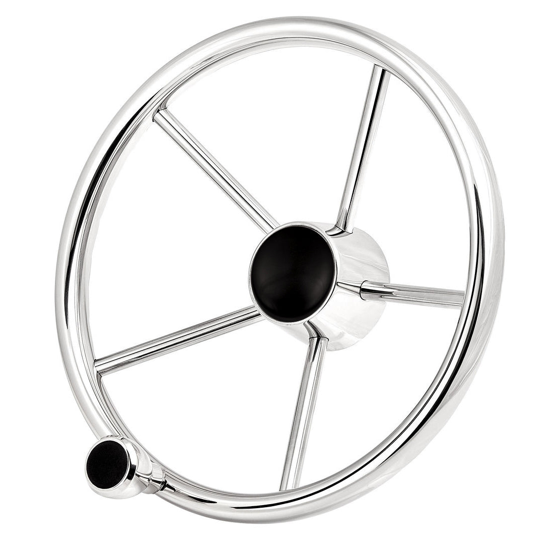 13" Stainless Steel Steering Wheel FG w/knob and black cap