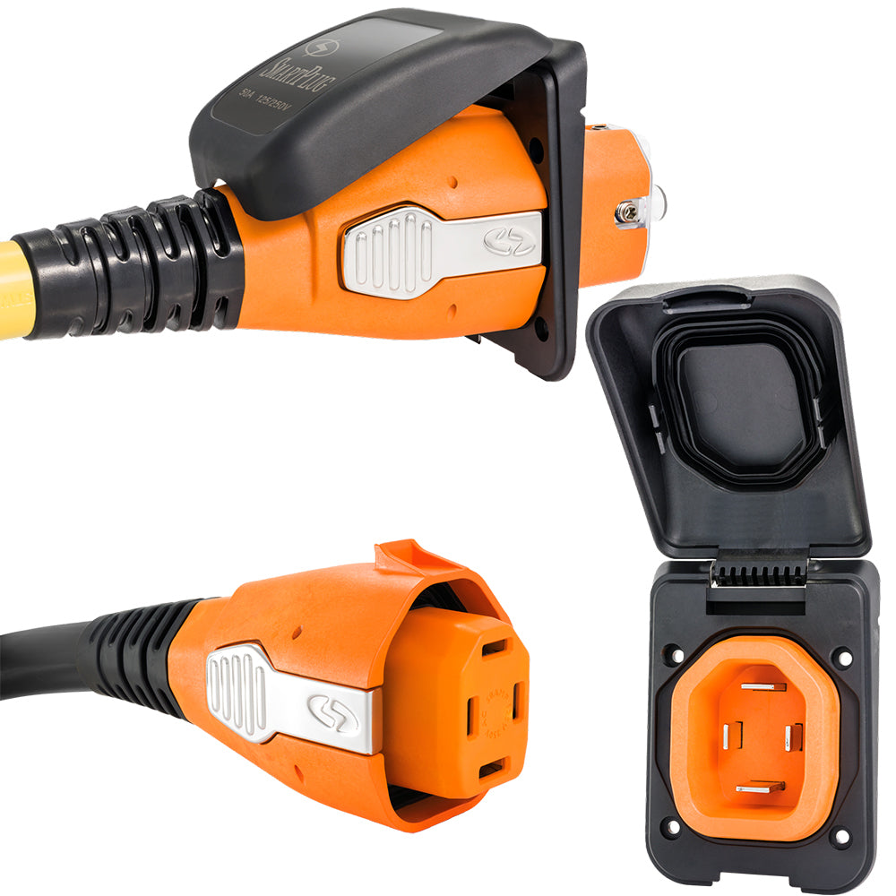 SmartPlug 50 AMP Inlet  Female Cord Connector Combo  Black B50ASSYPB