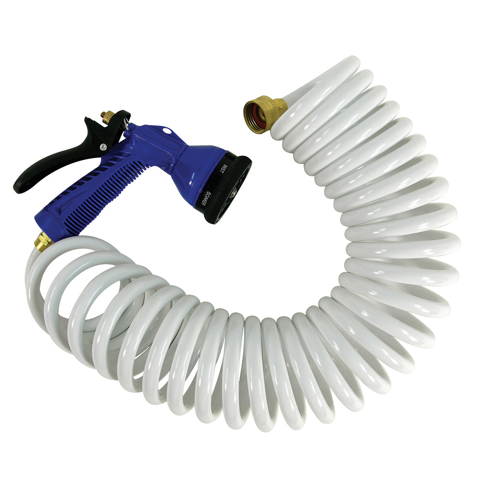 Whitecap 50 White Coiled Hose wAdjustable Nozzle P0442
