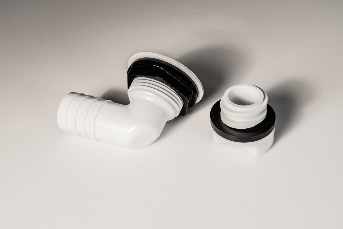 Cooler Drain, 1", Short Body, 90 Deg, w/ Plug