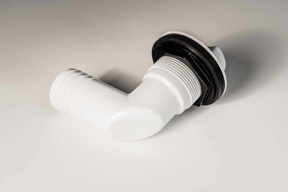 Fish Box Drain, 1-1/2", 90 Degree, With Drain Plug