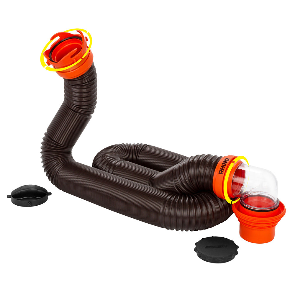 Camco RhinoFLEX 15 Sewer Hose Kit w4 In 1 Elbow Caps 39761