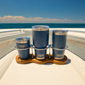 Drink Holder, Triple, Stainless with Teak Base