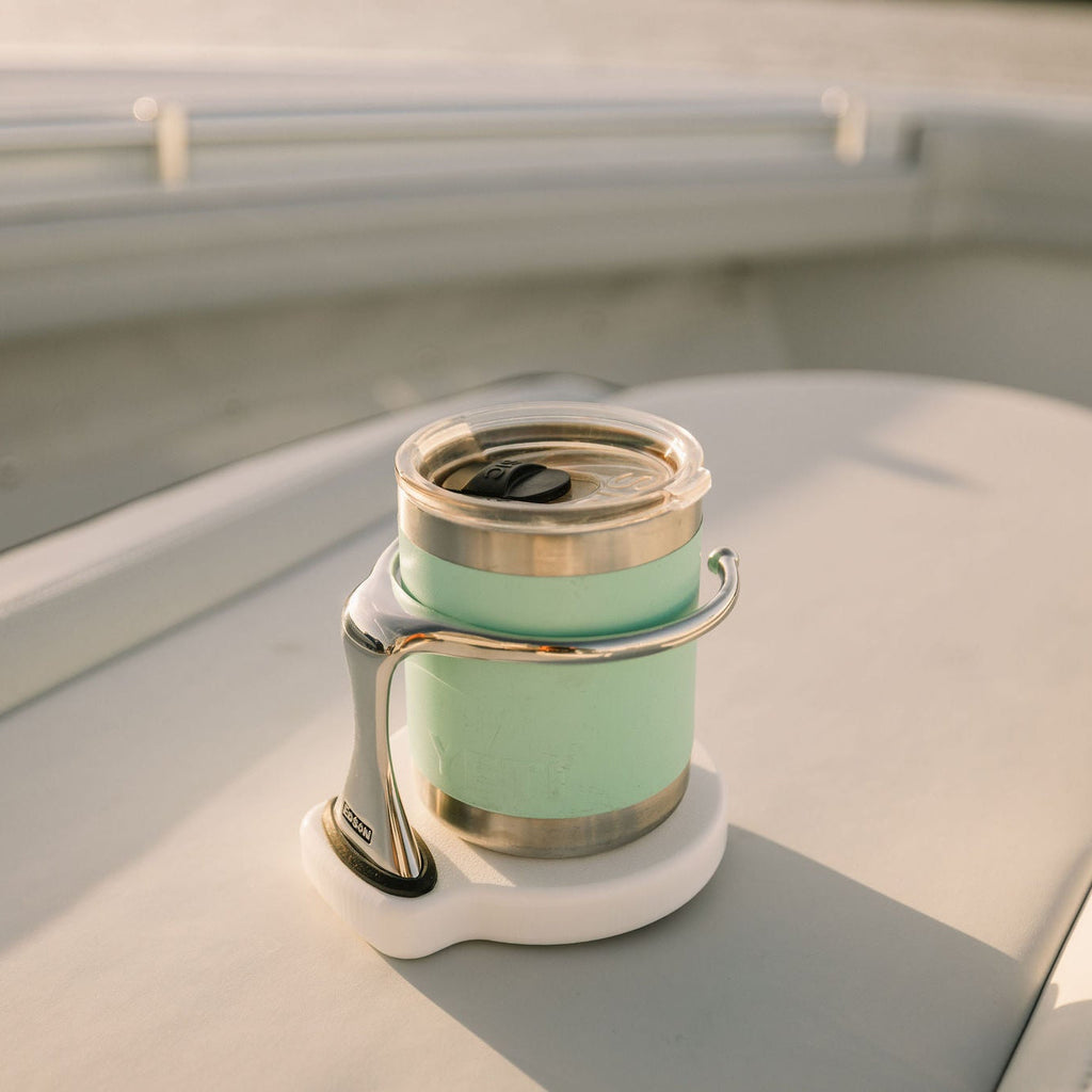 Drink Holder, Single, Stainless with White Poly Base