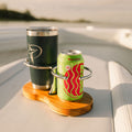 Drink Holder, Double, Stainless with Teak Base