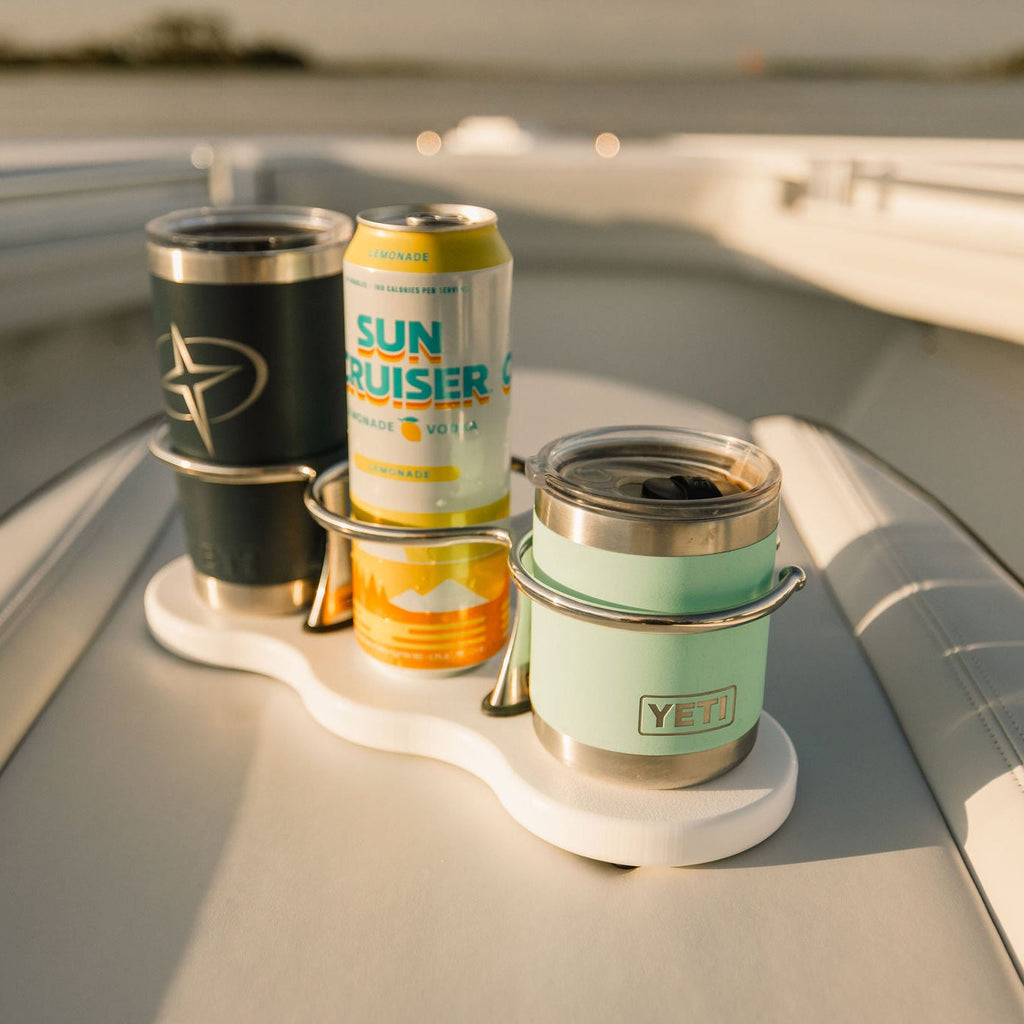 Drink Holder, Triple, Stainless with White Poly Base
