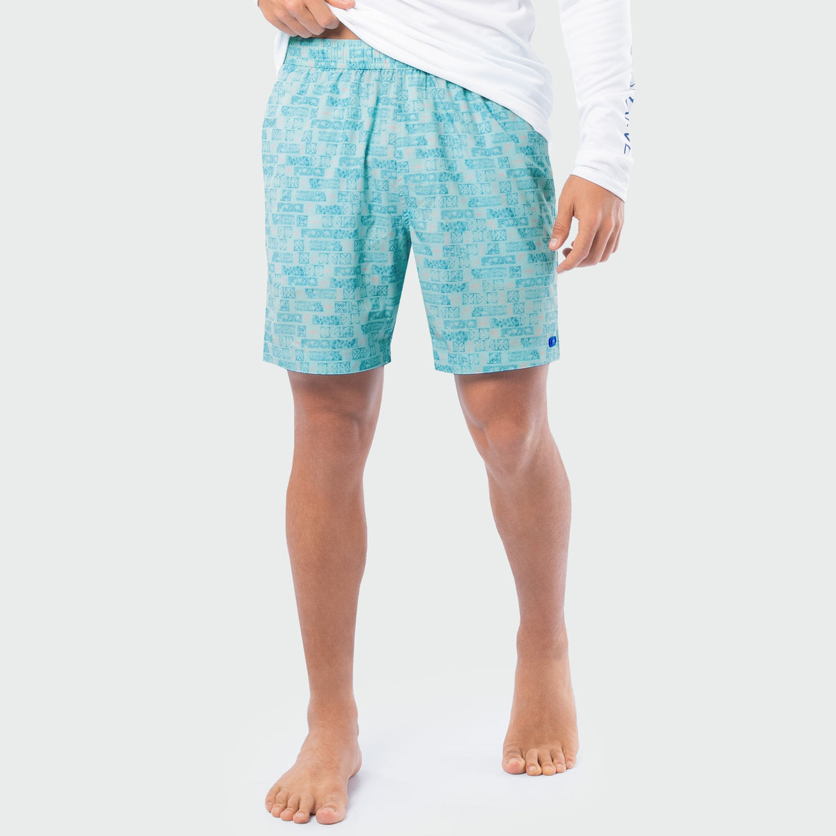 Guy Harvey Castaway 7" Volley Swim Trunk - Aztec Print — BEACH GLASS (official product shot)