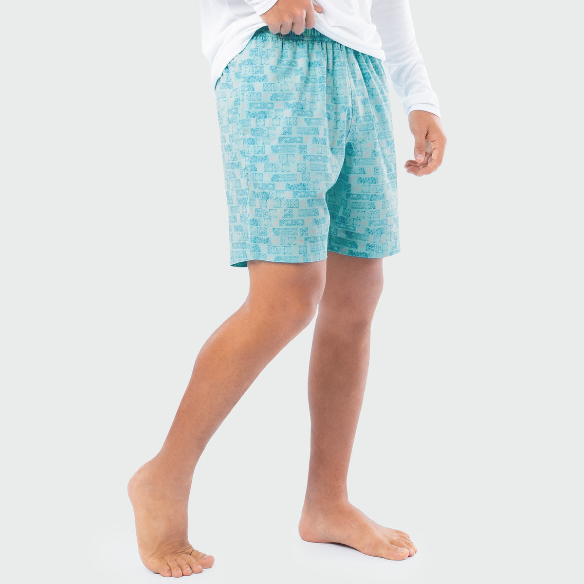 Guy Harvey Castaway 7" Volley Swim Trunk - Aztec Print — BEACH GLASS (official product shot)
