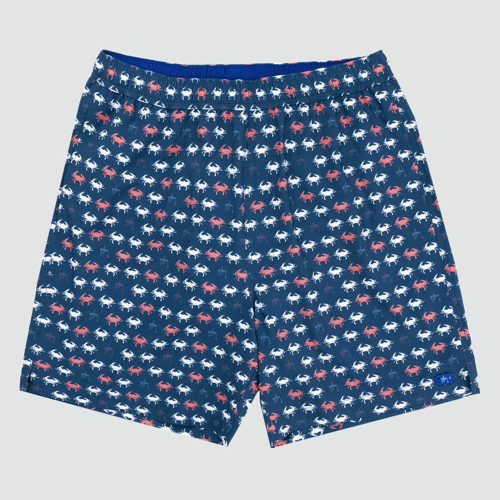 Guy Harvey Castaway 7" Volley Swim Trunk - Crab Walk — ESTATE BLUE (official product shot)