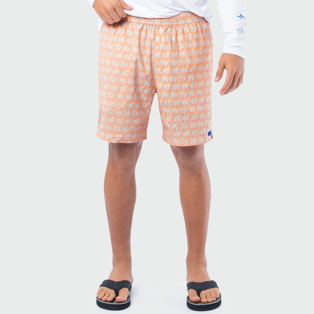 Guy Harvey Castaway 7" Volley Swim Trunk - Dot Palm — TANGERINE (official product shot)