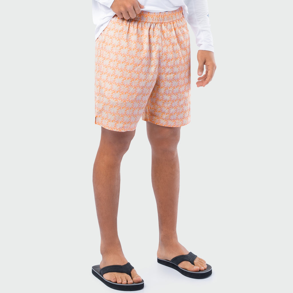 Guy Harvey Castaway 7" Volley Swim Trunk - Dot Palm — TANGERINE (official product shot)