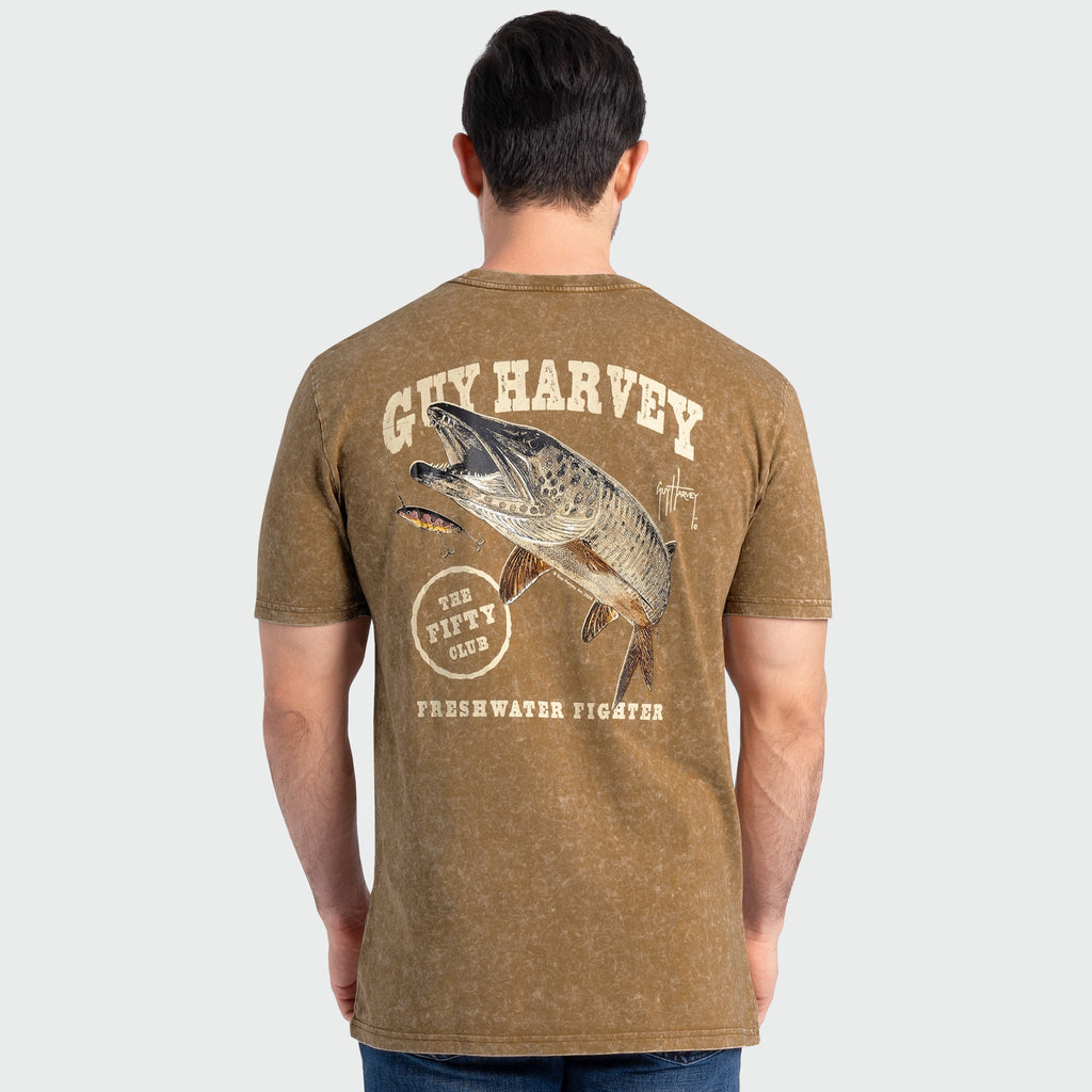 Guy Harvey Coastal Wash Pocket Tee - The Fifty Club — RUBBER BROWN (official product shot)