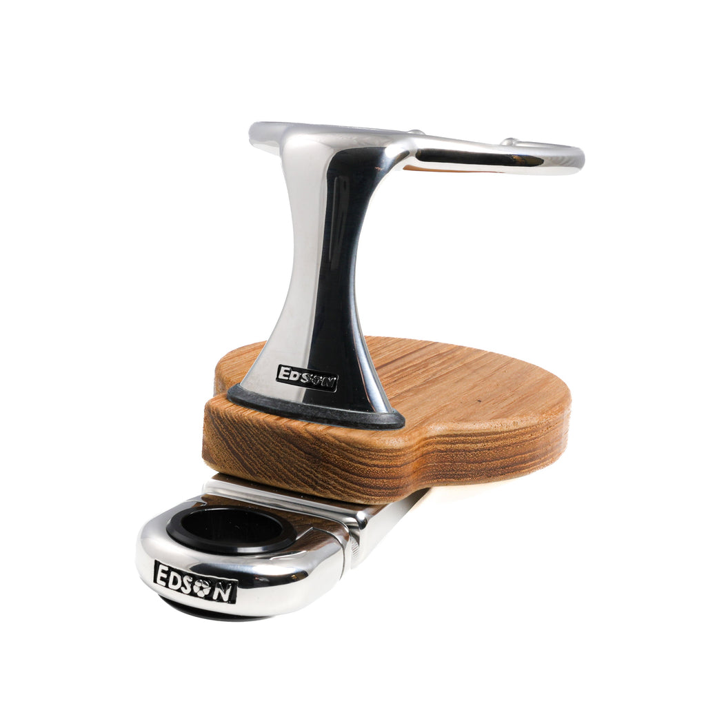 Single Clamp-On Stainless Steel Drink Holder w/Teak Base
