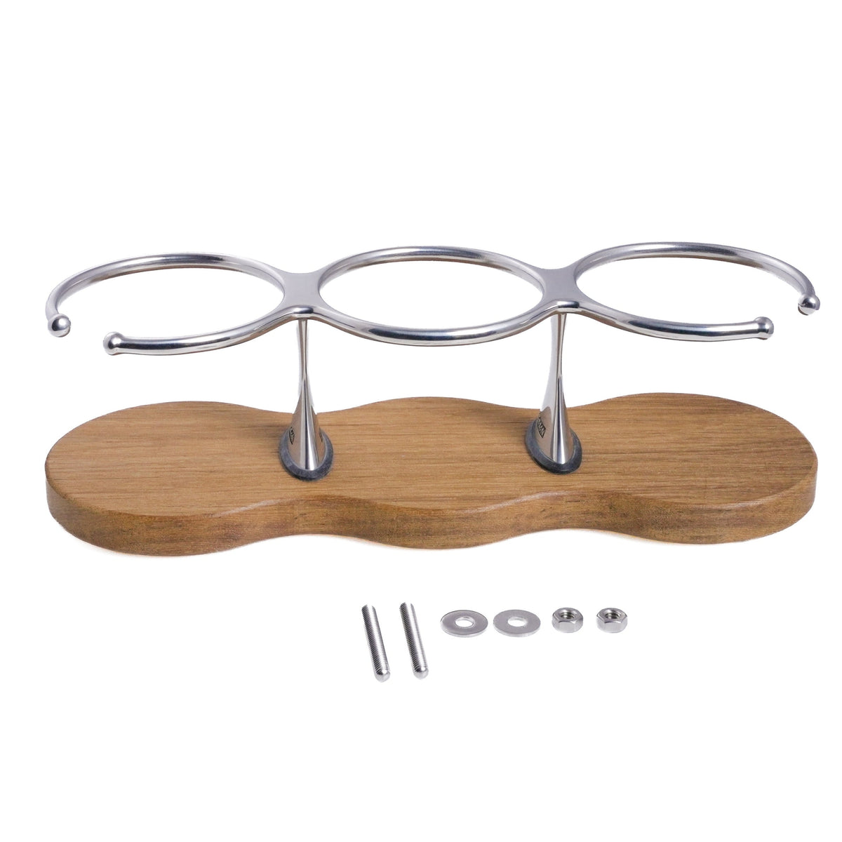 Drink Holder, Triple, Stainless with Teak Base