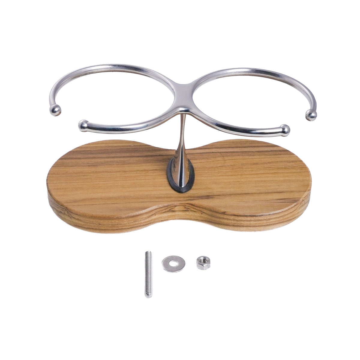 Drink Holder, Double, Stainless with Teak Base