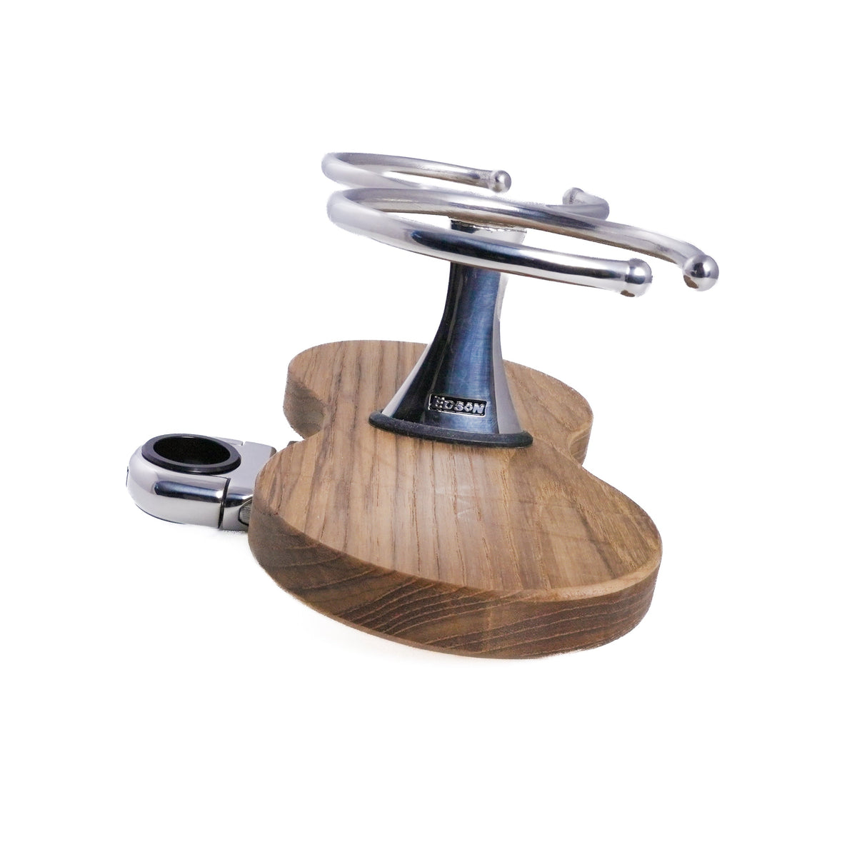 Double Clamp-On Stainless Steel Drink Holder w/Teak Base