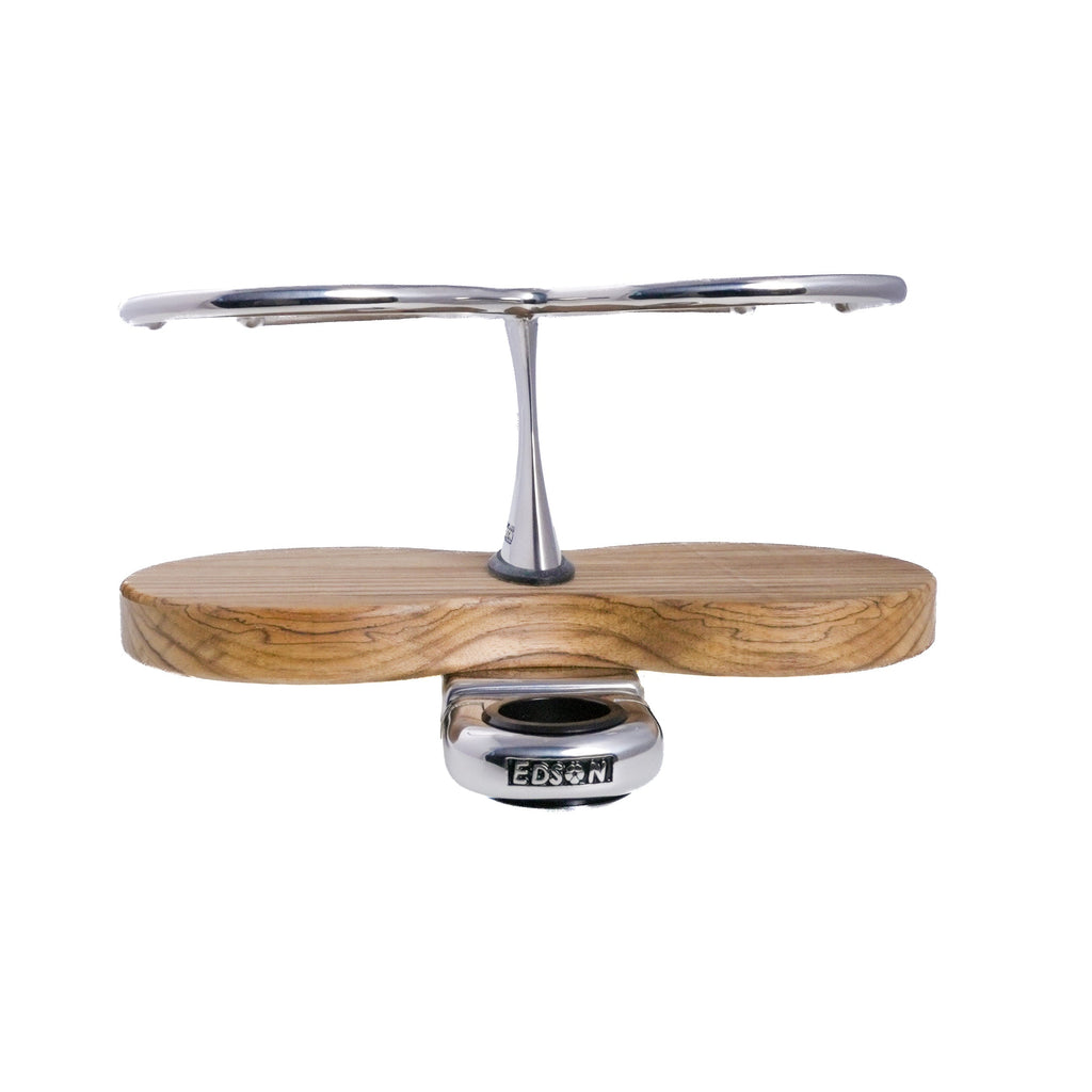 Double Clamp-On Stainless Steel Drink Holder w/Teak Base