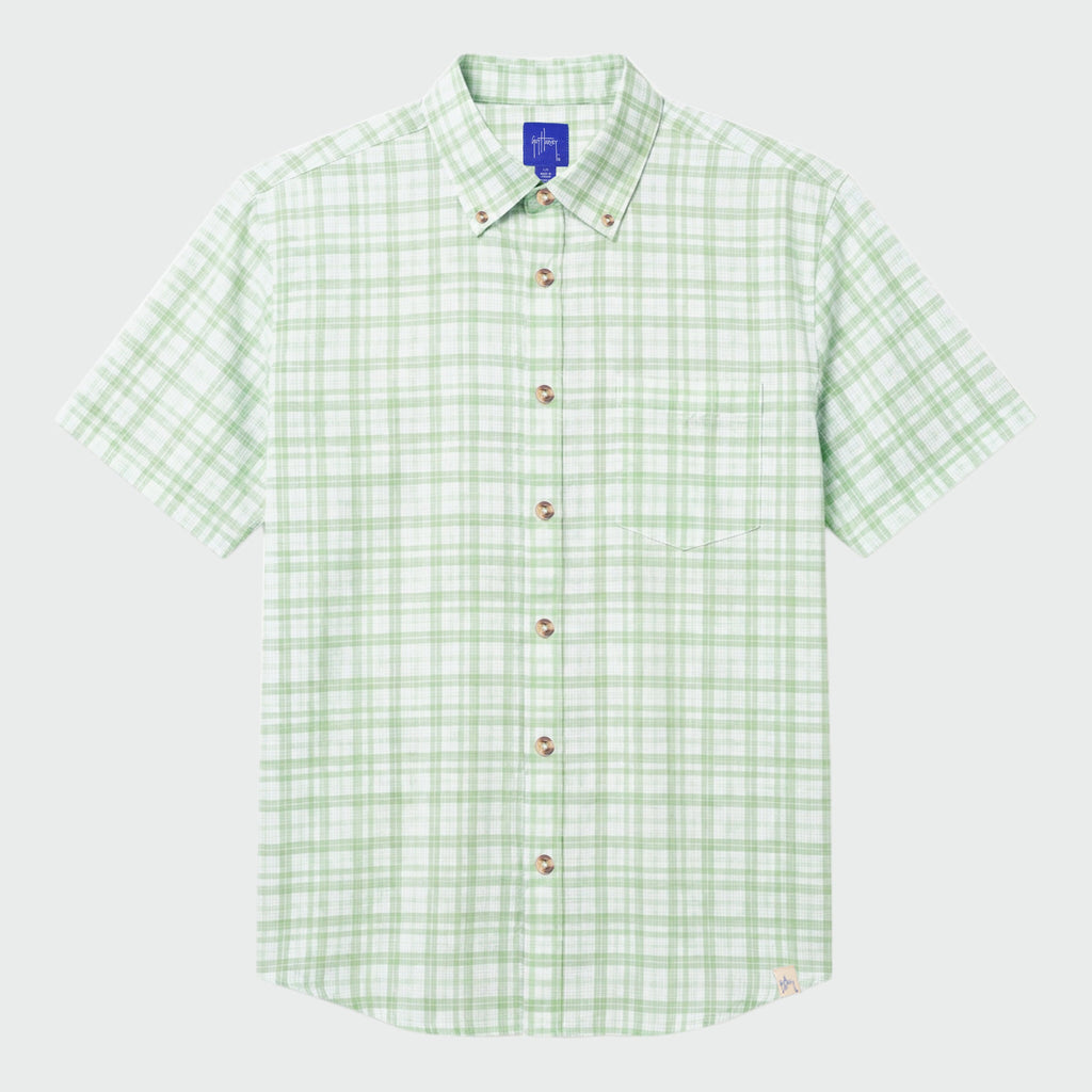 Guy Harvey Eco Angler Fishing Shirt - Checkered Plaid — SEAFOAM (official product shot)