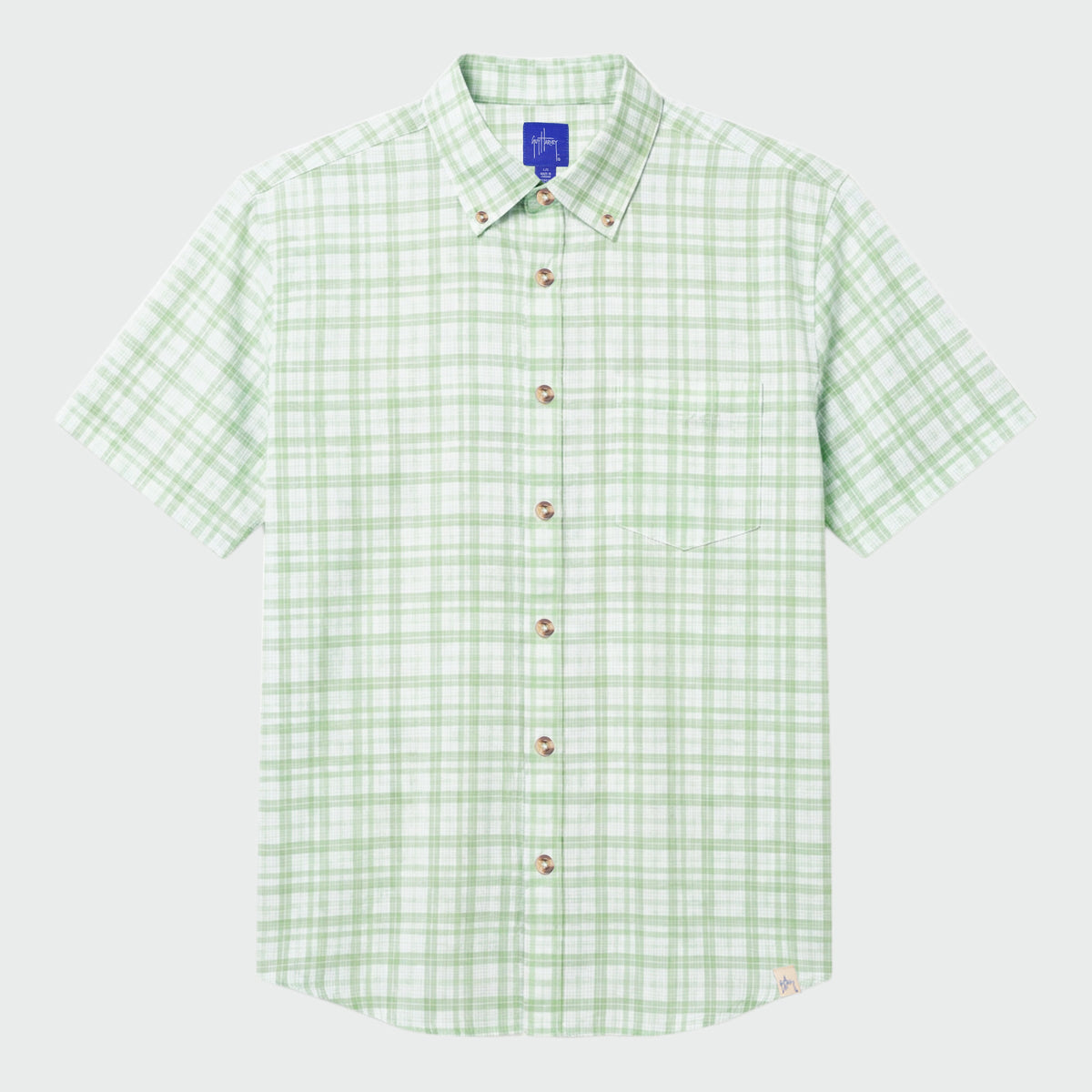 Guy Harvey Eco Angler Fishing Shirt - Checkered Plaid — SEAFOAM (official product shot)