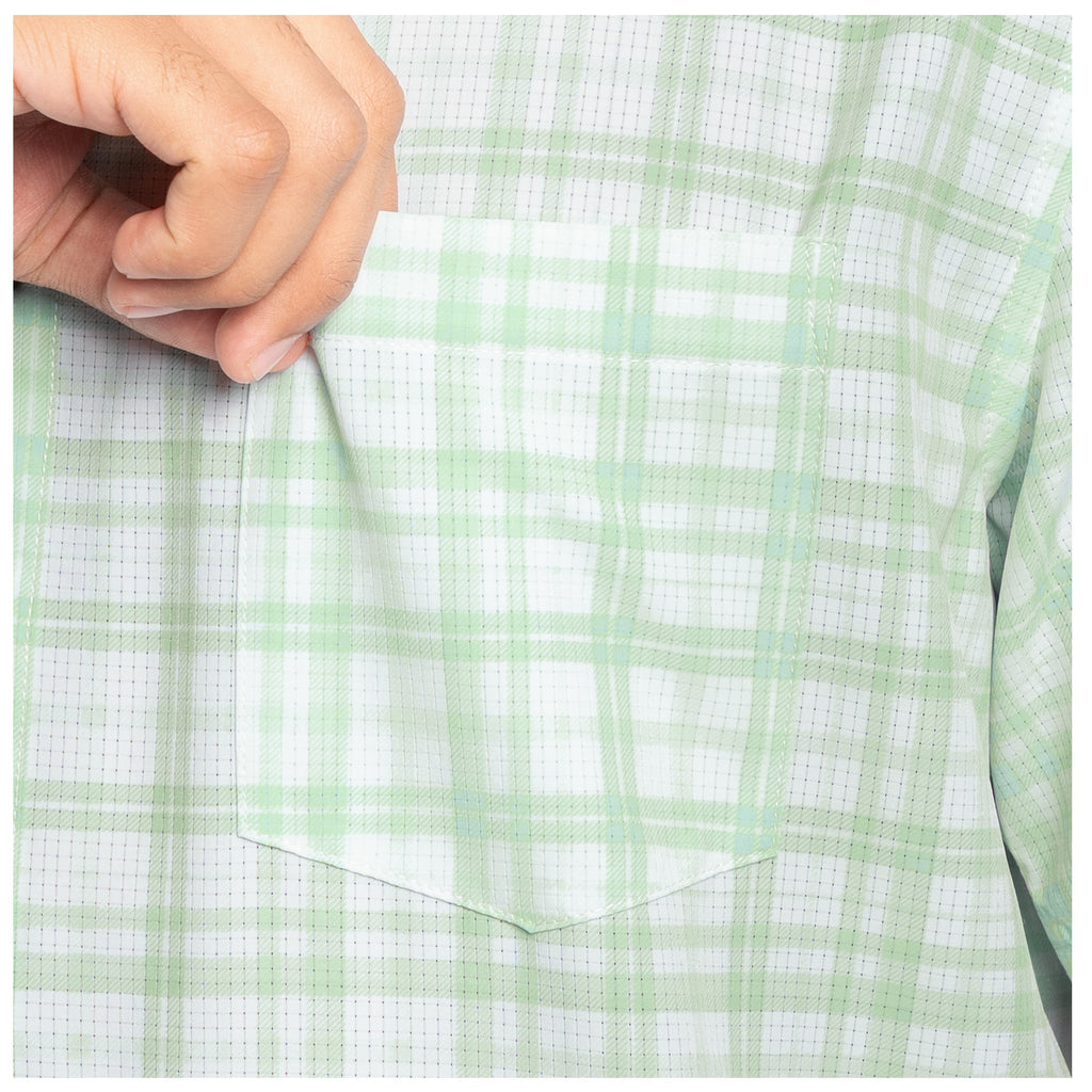 Guy Harvey Eco Angler Fishing Shirt - Checkered Plaid — SEAFOAM (official product shot)