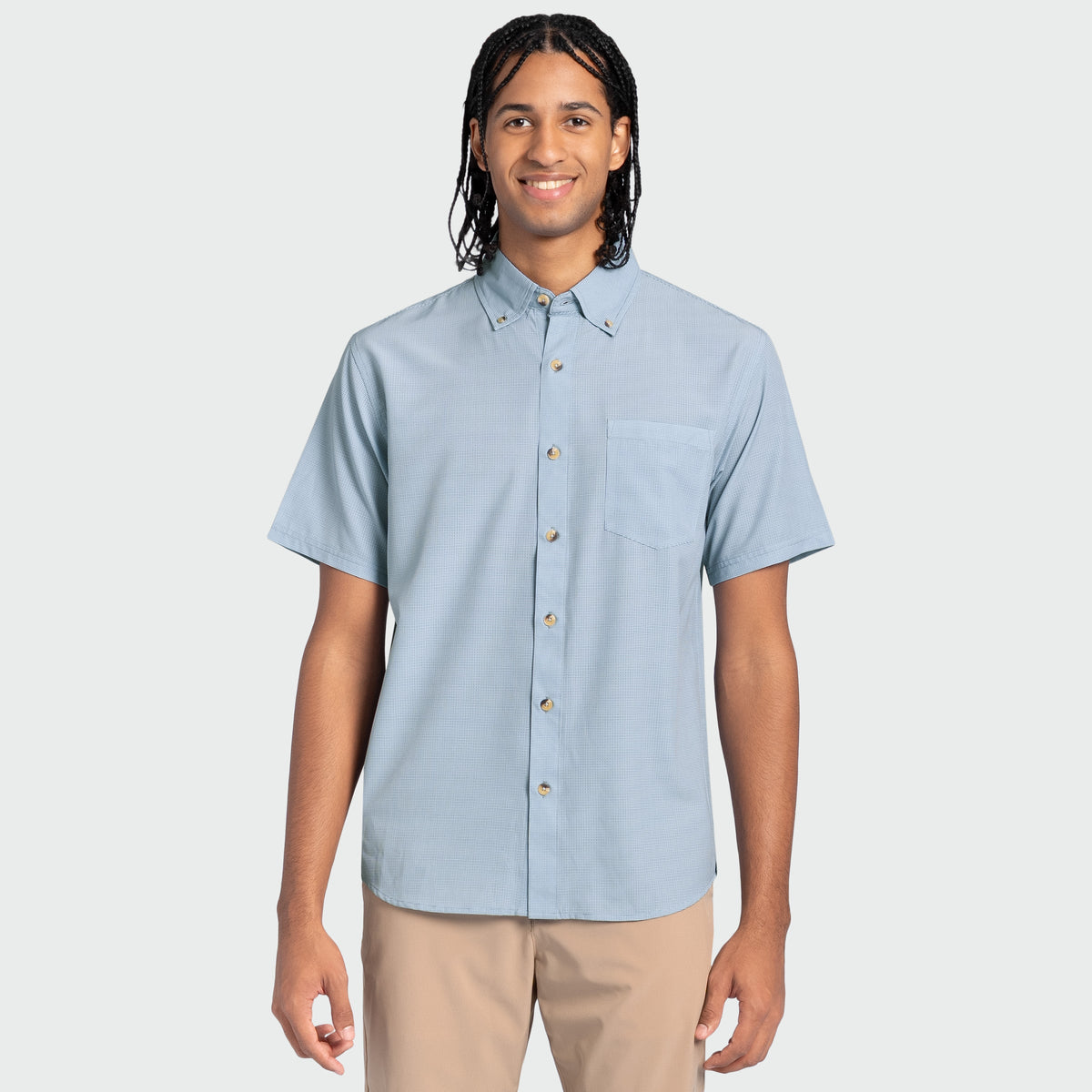 Guy Harvey Eco Angler Fishing Shirt - Gingham — WINDWARD BLUE (official product shot)
