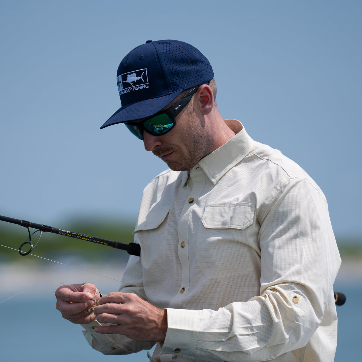 Guy Harvey Eco Angler Long Sleeve Fishing Shirt - Almond Milk — ALMOND MILK (official product shot)