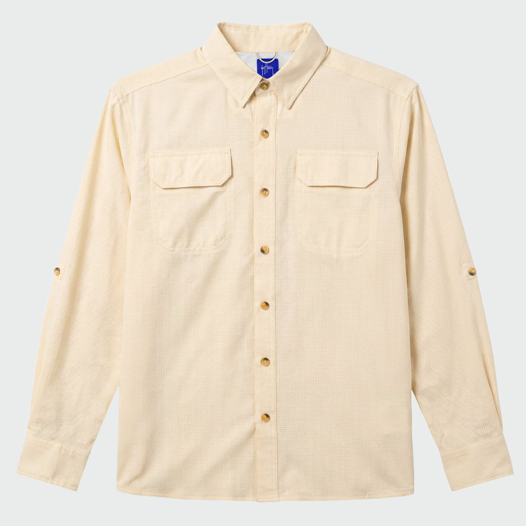 Guy Harvey Eco Angler Long Sleeve Fishing Shirt - Almond Milk — ALMOND MILK (official product shot)