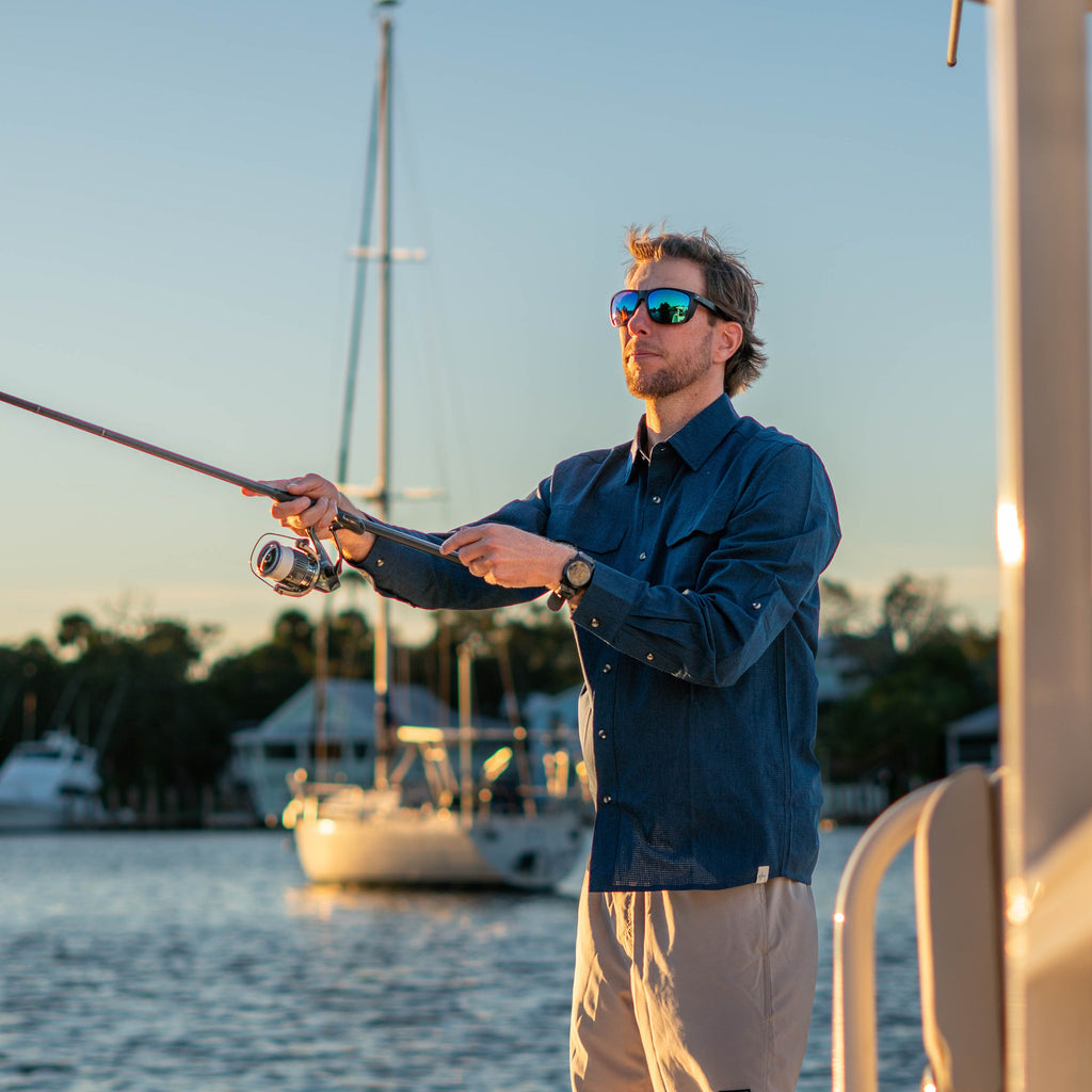 Guy Harvey Eco Angler Long Sleeve Fishing Shirt - Moonlit Ocean — MOONLIT OCEAN (official product shot)