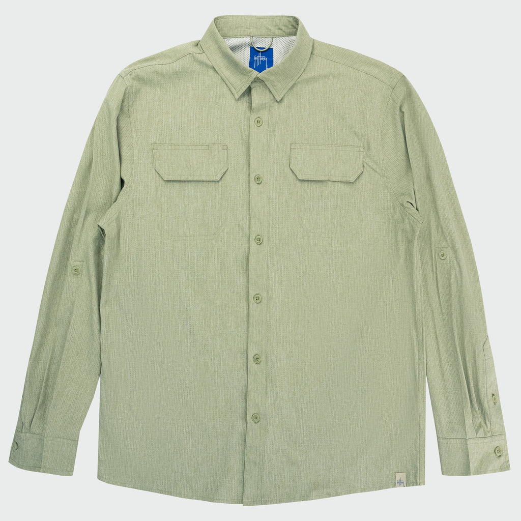 Guy Harvey Eco Angler Long Sleeve Fishing Shirt - Oil Green — OIL GREEN (official product shot)