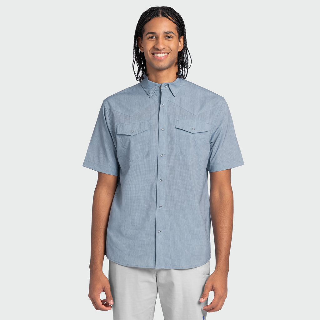 Guy Harvey Eco Angler Western Fishing Shirt - Faded Denim — FADED DENIM (official product shot)