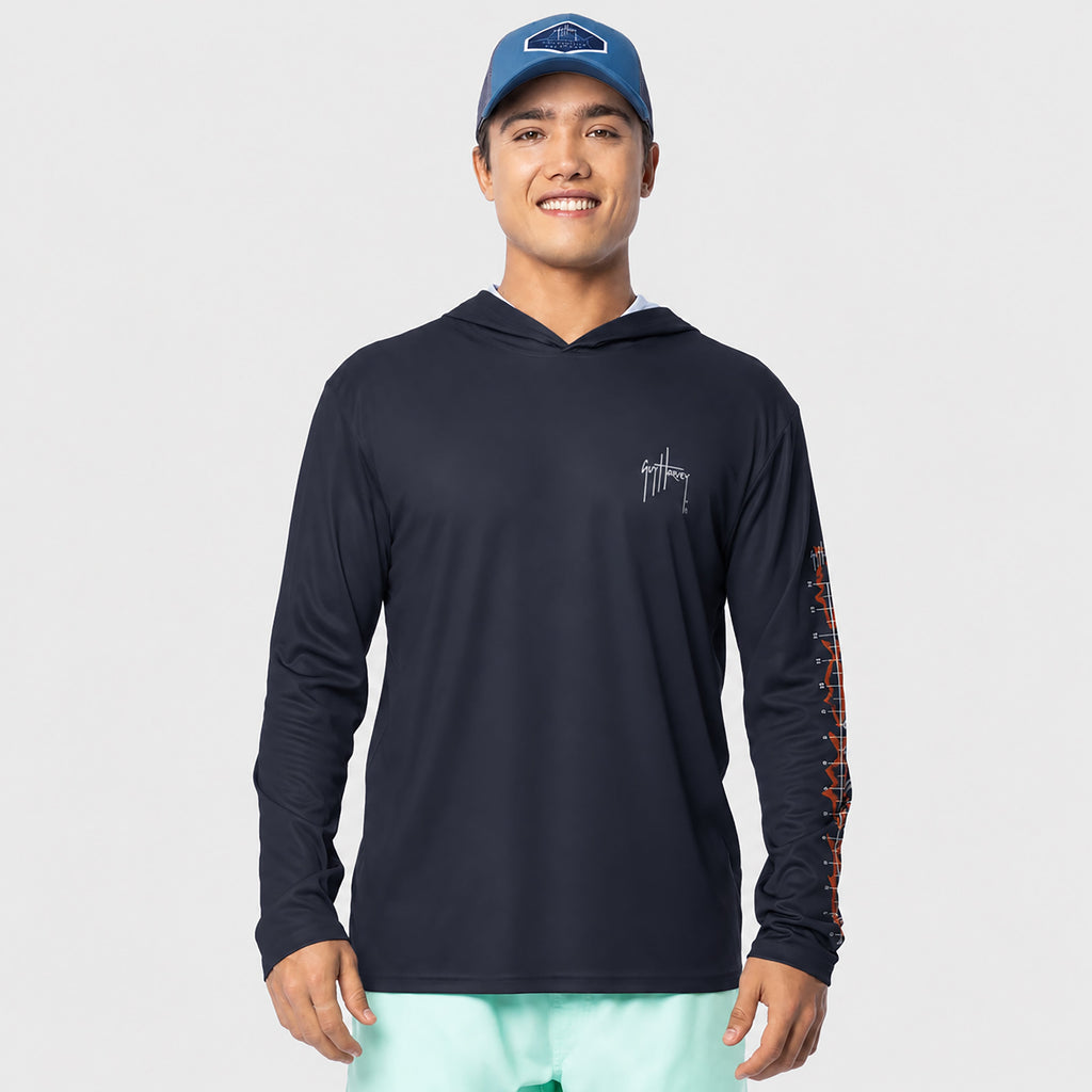 Guy Harvey Eco Cast Sun Protection Hoodie - IFG Reds — NAVAL ACADEMY (official product shot)