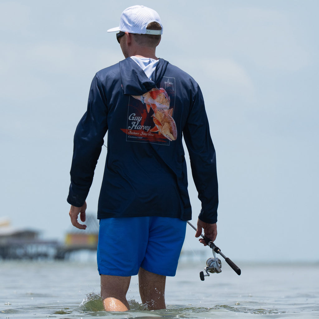 Guy Harvey Eco Cast Sun Protection Hoodie - IFG Reds — NAVAL ACADEMY (official product shot)