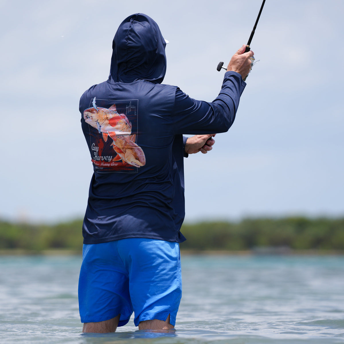 Guy Harvey Eco Cast Sun Protection Hoodie - IFG Reds — NAVAL ACADEMY (official product shot)