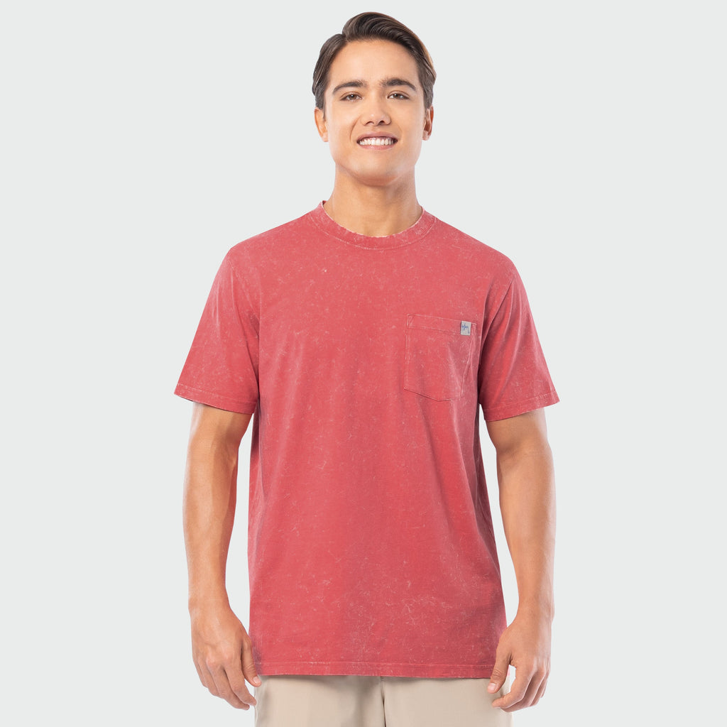 Guy Harvey Coastal Wash Pocket Tee - River Collage — MINERAL RED (official product shot)