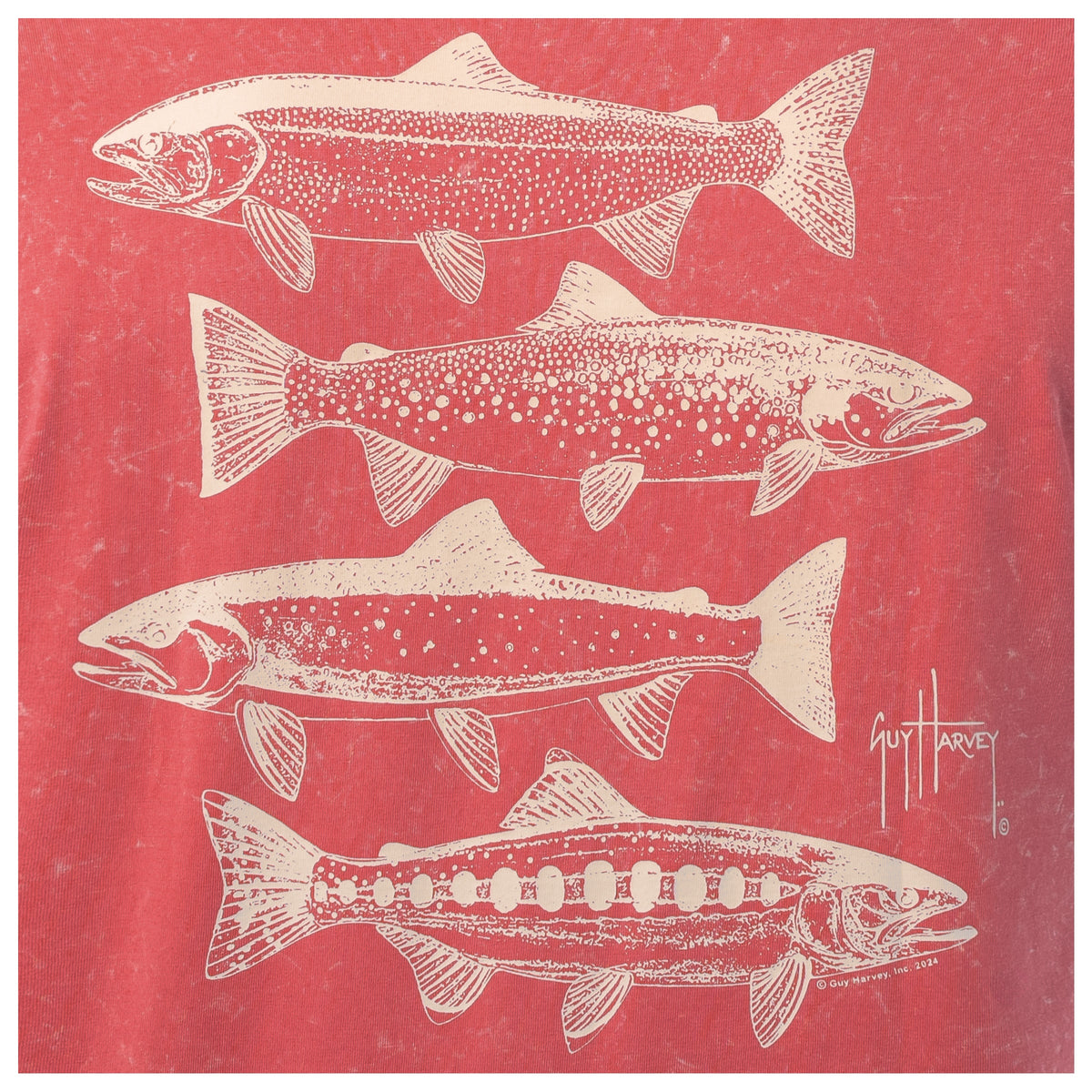 Guy Harvey Coastal Wash Pocket Tee - River Collage — MINERAL RED (official product shot)
