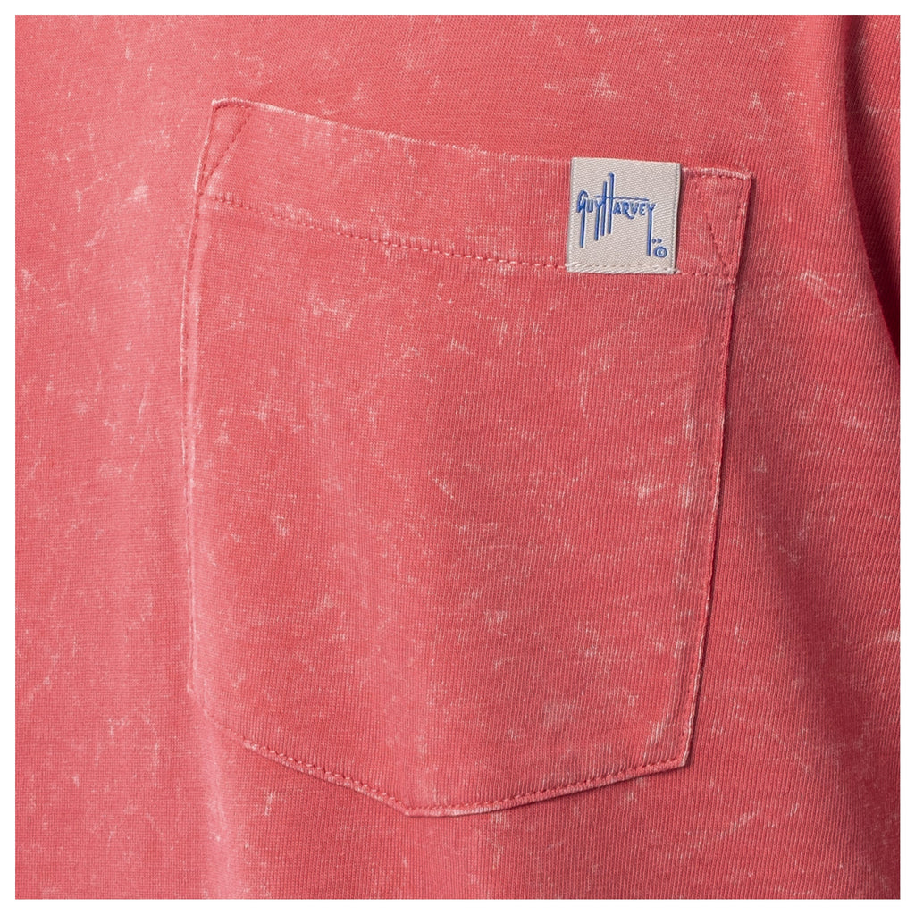 Guy Harvey Coastal Wash Pocket Tee - River Collage — MINERAL RED (official product shot)