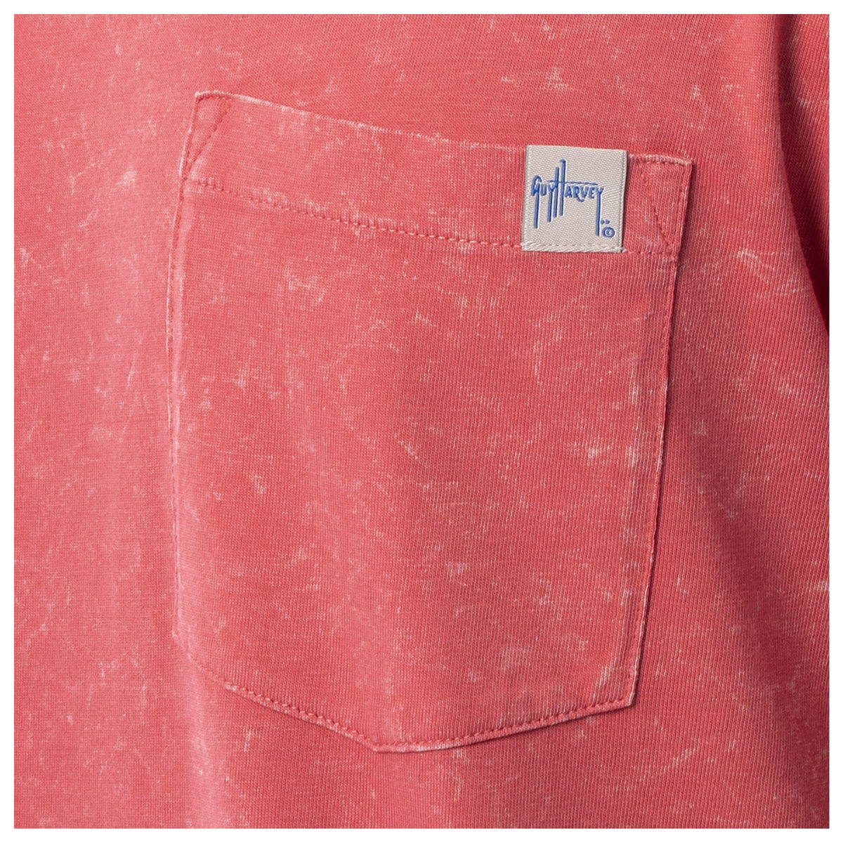 Guy Harvey Coastal Wash Pocket Tee - River Collage — MINERAL RED (official product shot)