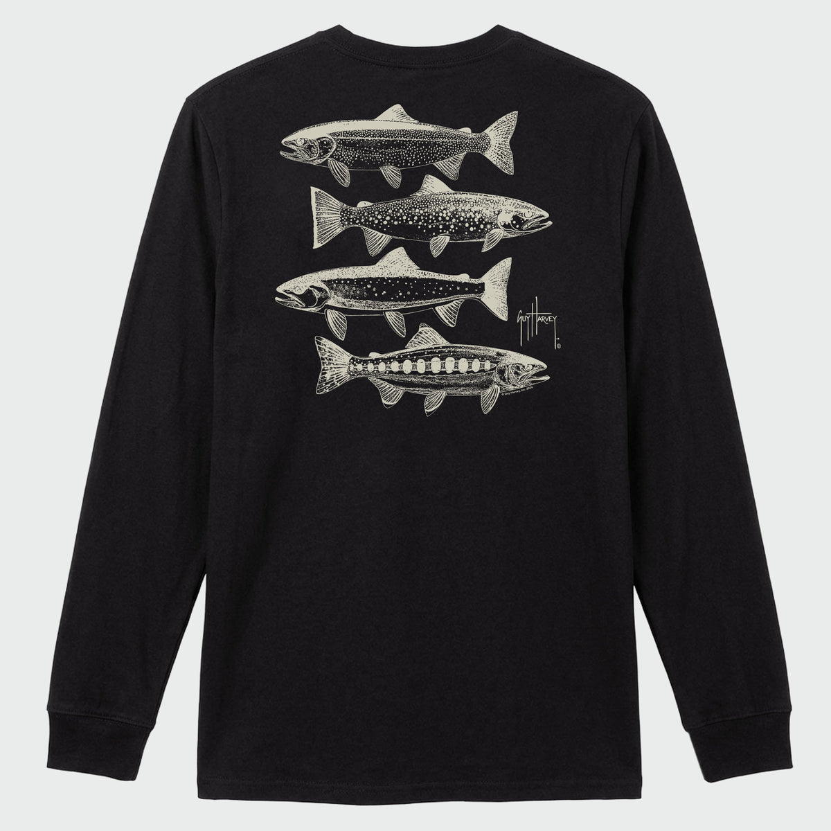 Guy Harvey OG Long Sleeve Tee - River Collage — CAVIAR (official product shot)