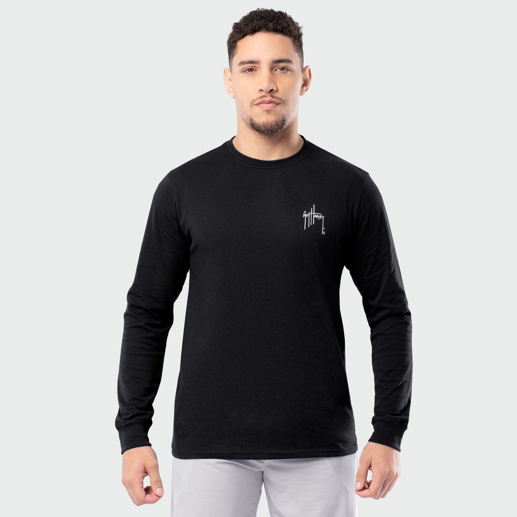 Guy Harvey OG Long Sleeve Tee - River Collage — CAVIAR (official product shot)