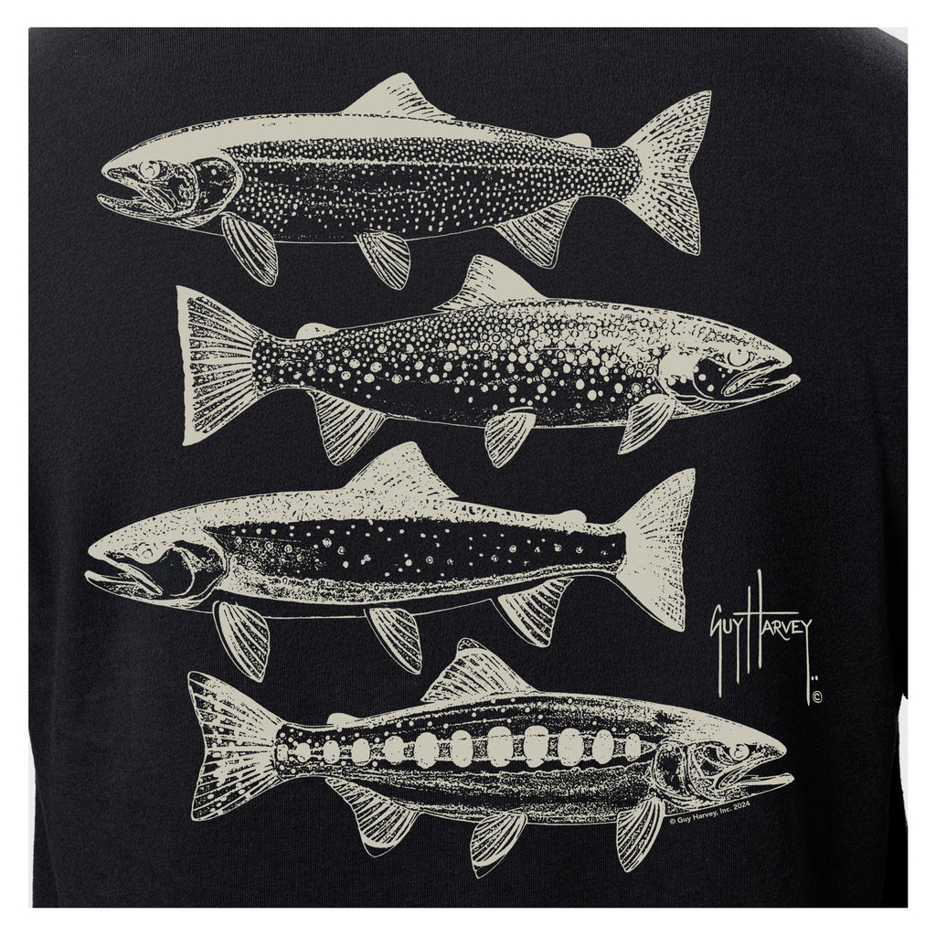 Guy Harvey OG Long Sleeve Tee - River Collage — CAVIAR (official product shot)