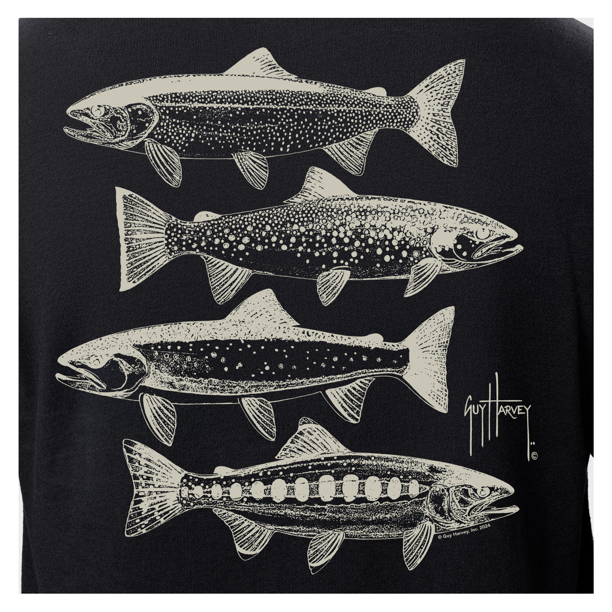 Guy Harvey OG Long Sleeve Tee - River Collage — CAVIAR (official product shot)