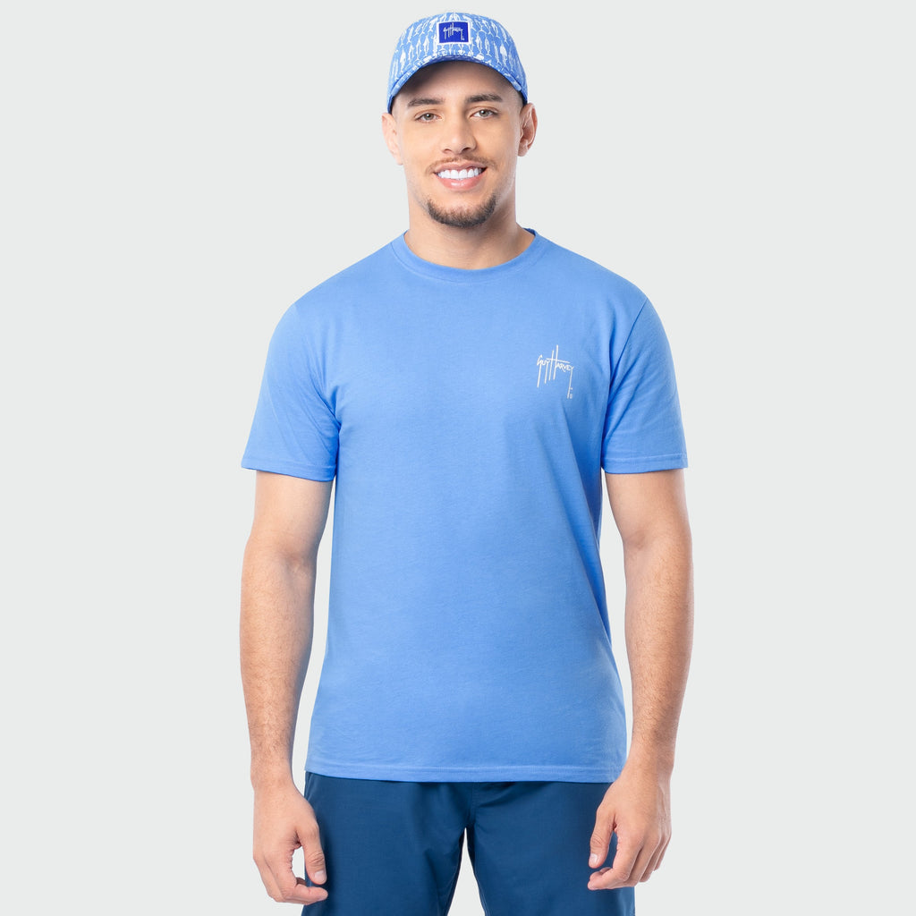 Guy Harvey OG Tee - Redfish Tailing — AZURE BLUE (official product shot)