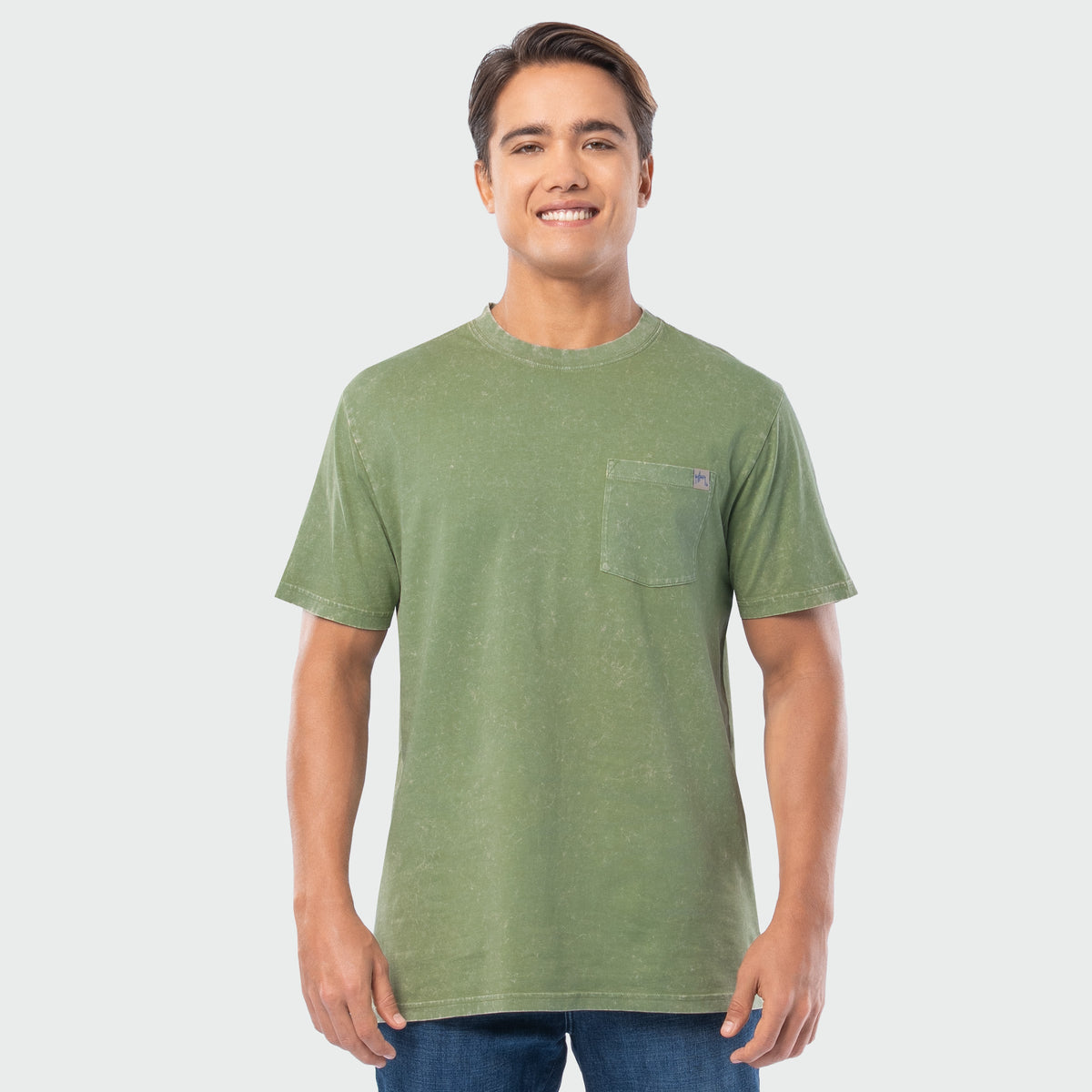 Guy Harvey Coastal Wash Pocket Tee - Off Grid Bass — OIL GREEN (official product shot)