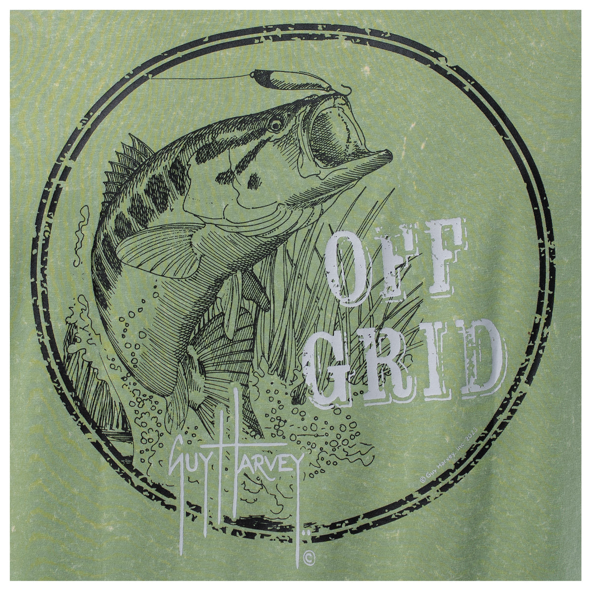 Guy Harvey Coastal Wash Pocket Tee - Off Grid Bass — OIL GREEN (official product shot)