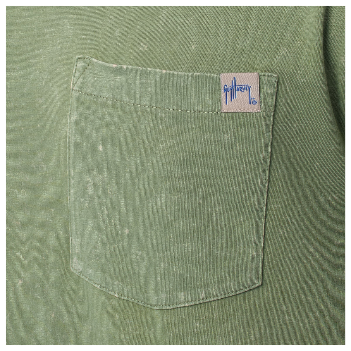 Guy Harvey Coastal Wash Pocket Tee - Off Grid Bass — OIL GREEN (official product shot)