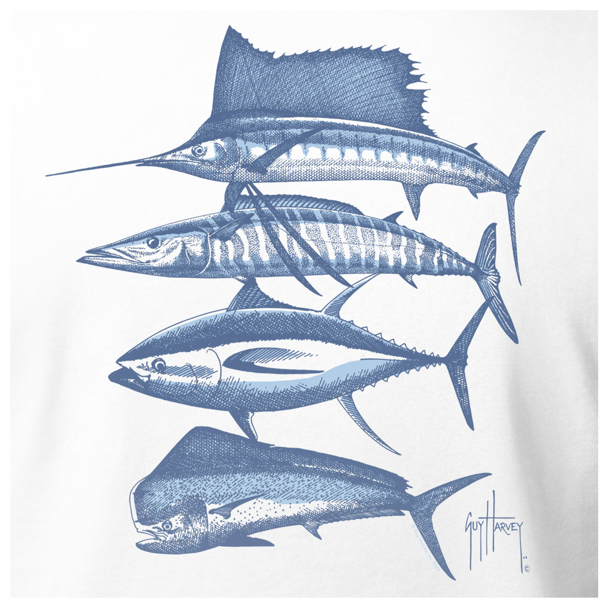 Guy Harvey HarborLite Tee - Slam Stencil — BRIGHT WHITE (official product shot)