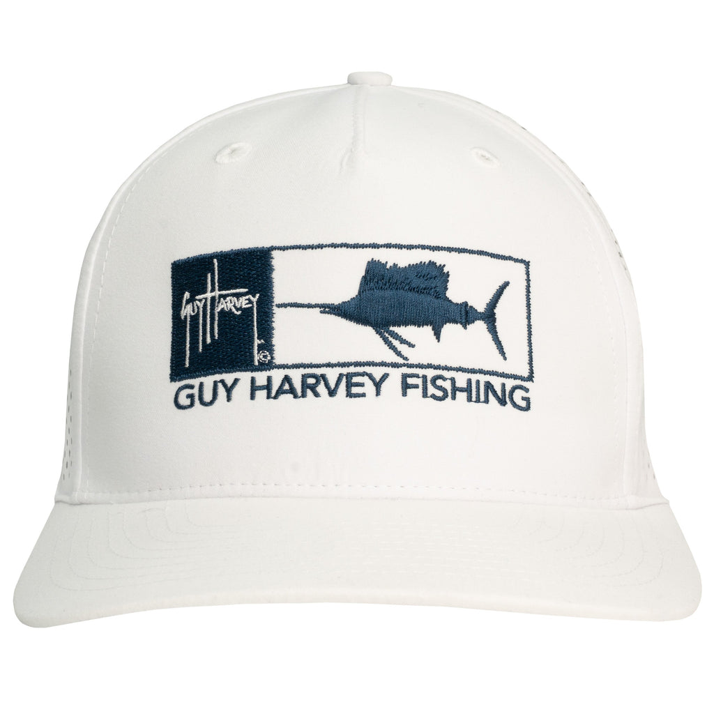 Guy Harvey Perforated Performance Sailfish Snapback — ESTATE BLUE (official product shot)