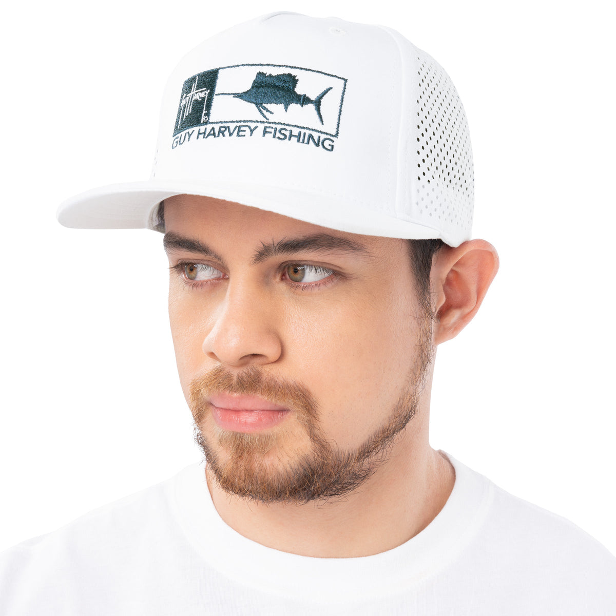 Guy Harvey Perforated Performance Sailfish Snapback — ESTATE BLUE (official product shot)